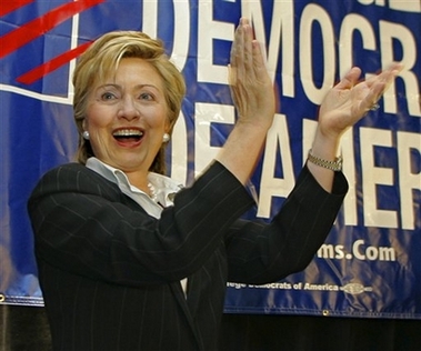 Sen. Hillary Rodham Clinton, D-NY,applauds during the annual convention of the College Democrats of America in Washington in this July 22, 2005 file photo. While Clinton tops every national poll of likely 2008 Democratic presidential contenders, the New York senator is dogged by questions of 'electability' - political code for whether she can win enough swing states to prevail in a general election. (AP